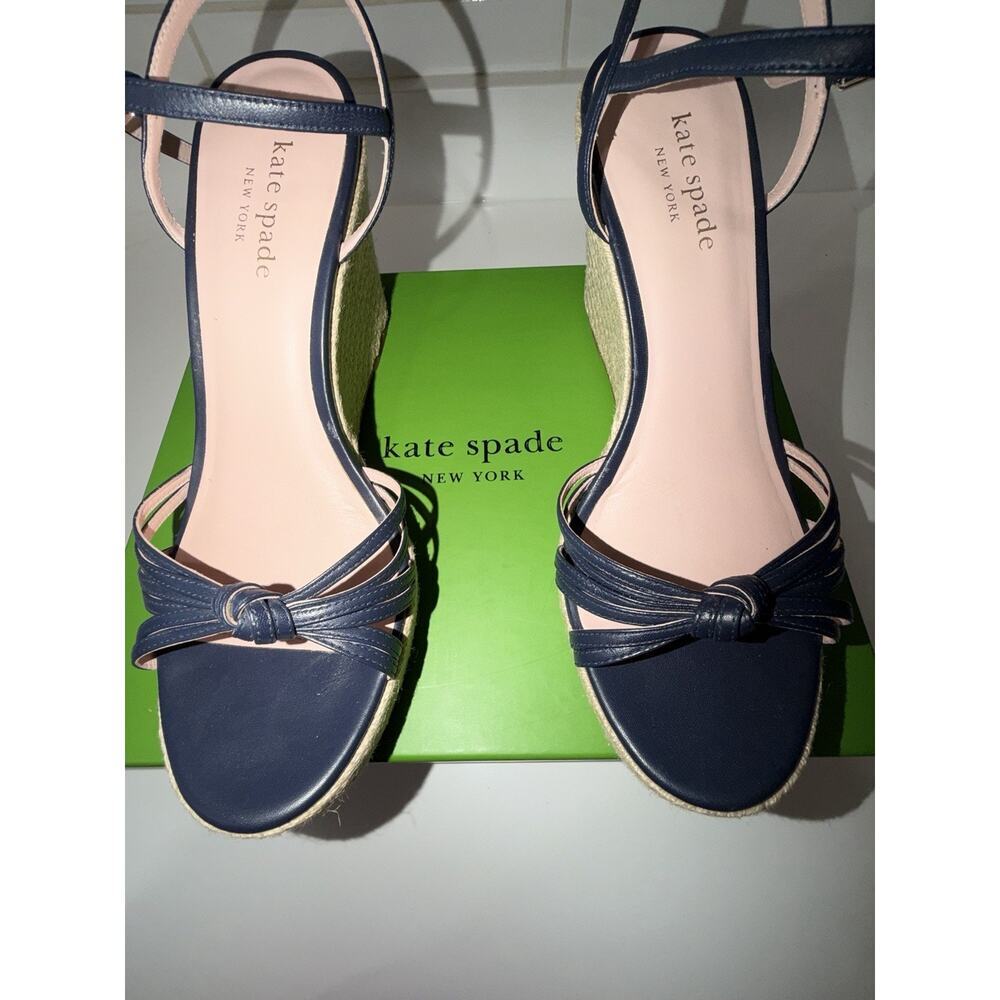 Kate Spade Tessa Navy Blue Leather Espadrille Wedge Sandals Size 11 B EUC - Picture 7 of 15